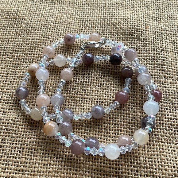 Violet jade beads Natural stone with Crystal spacers Necklace Nee Handmade - Picture 2 of 9